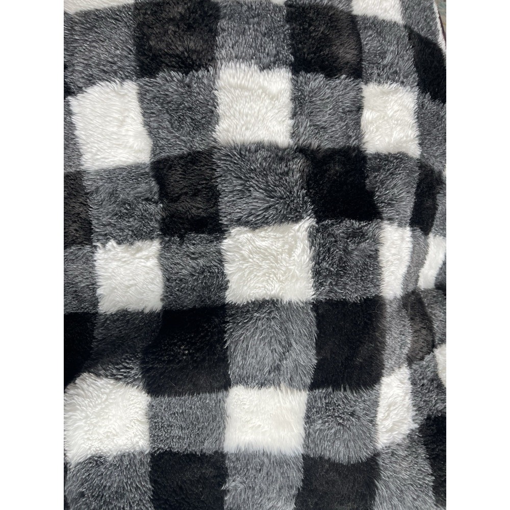 Minky Couture Throw Blanket Check Black/Gray/White Reversible 36 x 30 in - Picture 2 of 2